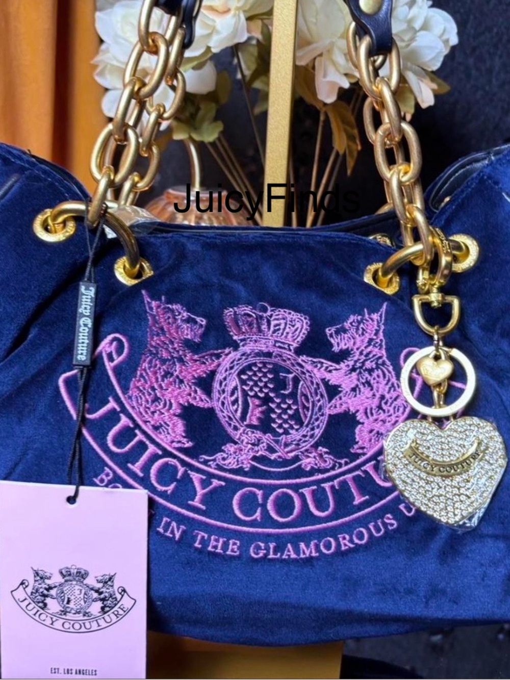 GORGEOUS UK/AUS EXCLUSIVE JUICY COUTURE NAVY BLUE & HOT PINK DAYDREAMER TOTE